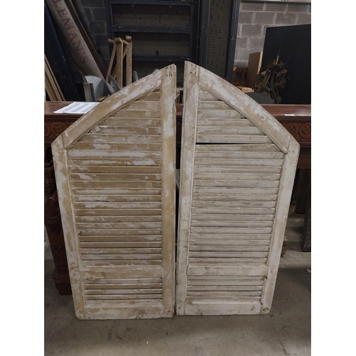 564 - Pair of 19th C. Louvre pine window shutters {140 cm H x 56 cm W x 5 cm D}.