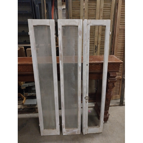 579 - Set of three early 20th C. distressed pine windows with original wrought iron fittings {170 cm H x 3... 