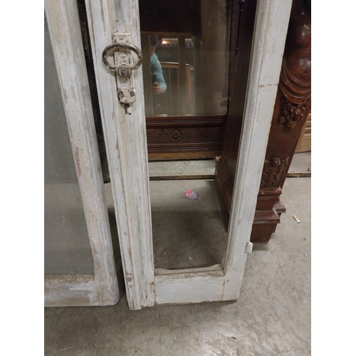 579 - Set of three early 20th C. distressed pine windows with original wrought iron fittings {170 cm H x 3... 