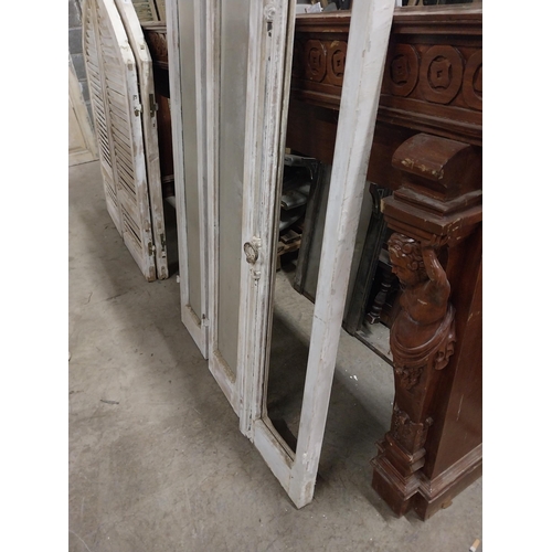 579 - Set of three early 20th C. distressed pine windows with original wrought iron fittings {170 cm H x 3... 