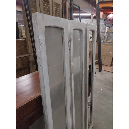 579 - Set of three early 20th C. distressed pine windows with original wrought iron fittings {170 cm H x 3... 