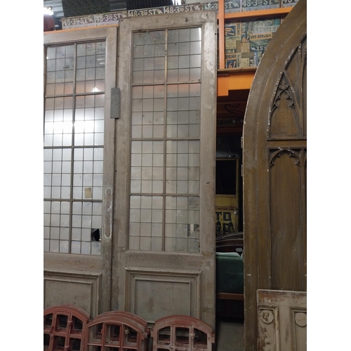 587 - Three 19th C. pitched pine doors with copper and glass panels {Approx 312, 320  cm H x 91, 94  cm W ... 