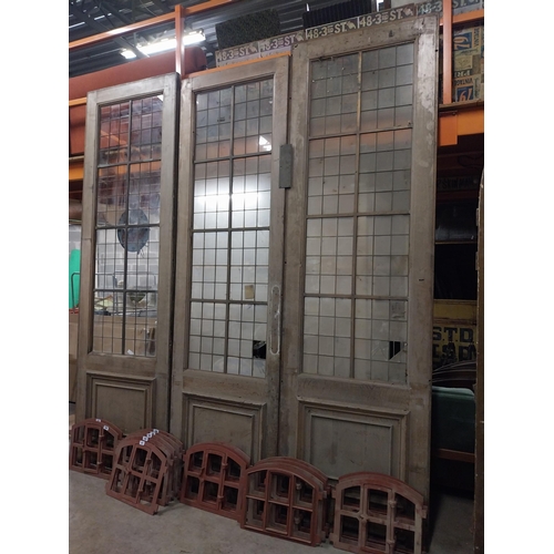 587 - Three 19th C. pitched pine doors with copper and glass panels {Approx 312, 320  cm H x 91, 94  cm W ... 