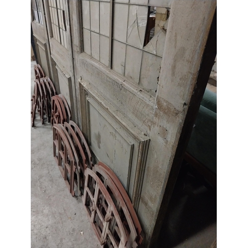 587 - Three 19th C. pitched pine doors with copper and glass panels {Approx 312, 320  cm H x 91, 94  cm W ... 