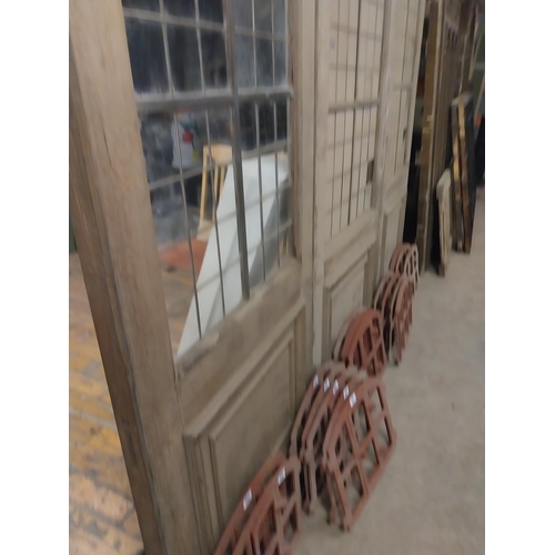 587 - Three 19th C. pitched pine doors with copper and glass panels {Approx 312, 320  cm H x 91, 94  cm W ... 