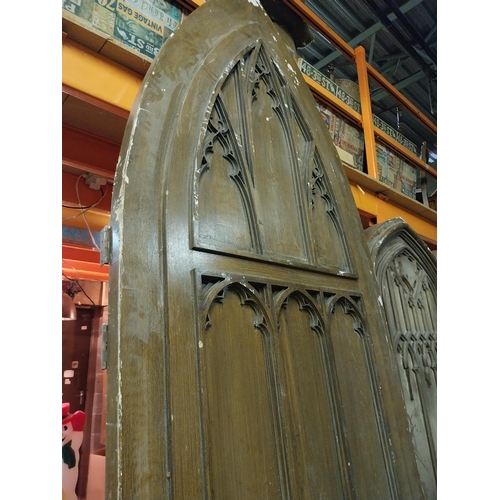 597 - Film prop timber door in the Gothic style {Approx. 330 cm H x 123 cm W x 10 cm D}.