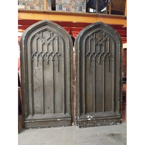 598 - Pair of film prop timber doors in the Gothic style {245 cm H x 117 cm W x 15 cm D}.