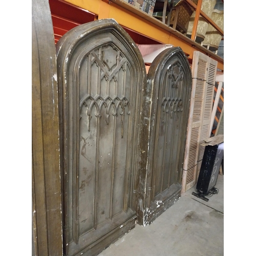 598 - Pair of film prop timber doors in the Gothic style {245 cm H x 117 cm W x 15 cm D}.