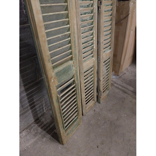 601 - Pair of distressed pine Louvre window shutters and single distressed pine Louvre window shutter {211... 