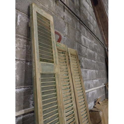 601 - Pair of distressed pine Louvre window shutters and single distressed pine Louvre window shutter {211... 