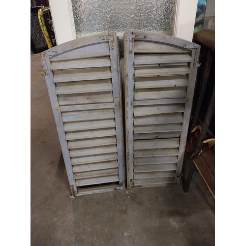 605 - Pair of 19th C. painted pine Louvre window shutters {112 cm H x 44 cm W x 4 cm D}.