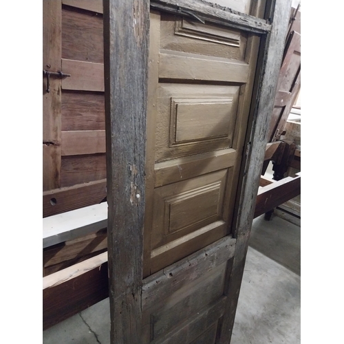 613 - 19th C. painted pine window frame with opening shutter {210 cm H x 59 cm W x 5 cm D}.