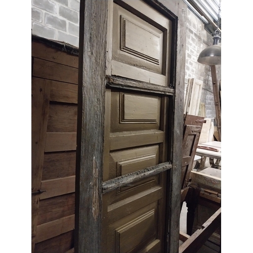 613 - 19th C. painted pine window frame with opening shutter {210 cm H x 59 cm W x 5 cm D}.