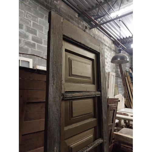 613 - 19th C. painted pine window frame with opening shutter {210 cm H x 59 cm W x 5 cm D}.