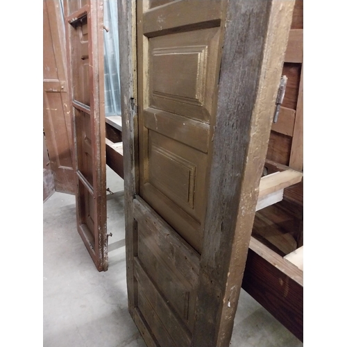 613 - 19th C. painted pine window frame with opening shutter {210 cm H x 59 cm W x 5 cm D}.