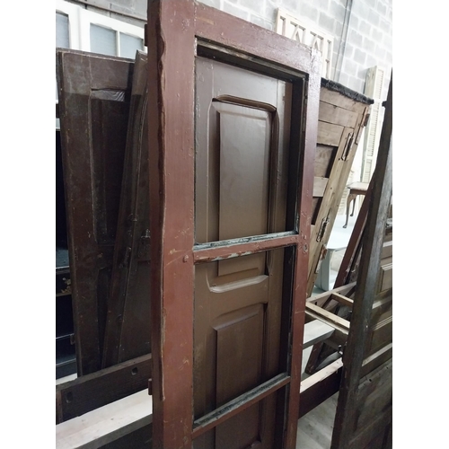 614 - 19th C. painted pine window frame with opening shutter {181 cm H x 52 cm W x 9 cm D}.