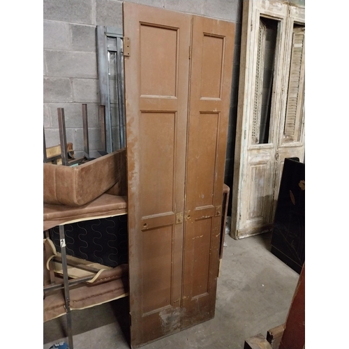 615 - 19th C. pained pine panelled window shutter {216 cm H x 72 cm W x 4 cm D}.