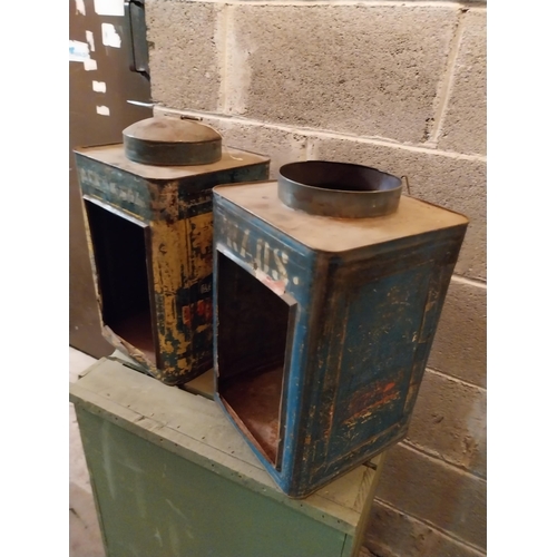 625 - Pair of painted tin plate advertising Tea Caddy's {40 cm H x 24 cm W x 24 cm D}.