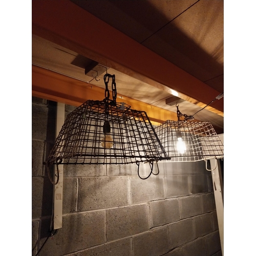 630 - Unusual metal rectangular basket hanging light {37 cm H x 54 cm W x 40 cm D}.