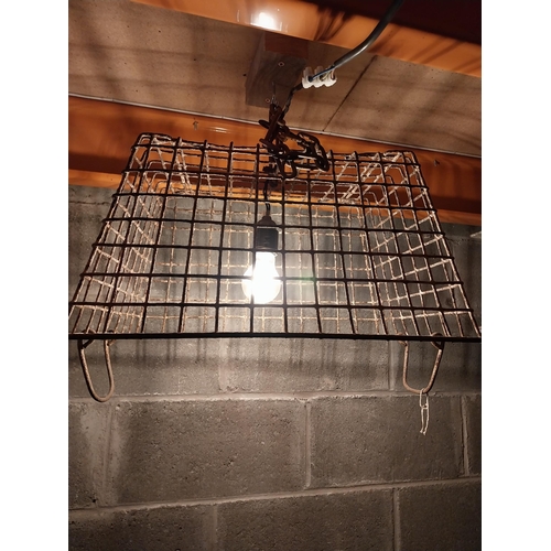 630 - Unusual metal rectangular basket hanging light {37 cm H x 54 cm W x 40 cm D}.