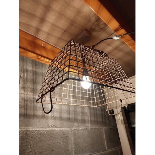 630 - Unusual metal rectangular basket hanging light {37 cm H x 54 cm W x 40 cm D}.