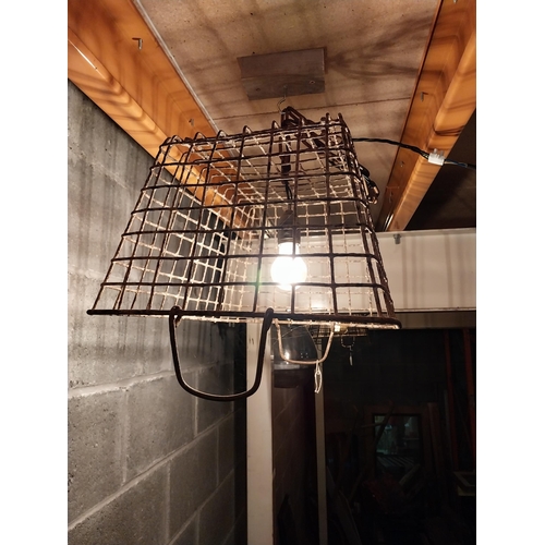 630 - Unusual metal rectangular basket hanging light {37 cm H x 54 cm W x 40 cm D}.