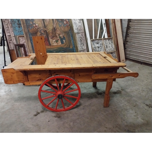 649 - Good quality pine fish shop cart {94 cm H x 232 cm W x 102 cm D}.