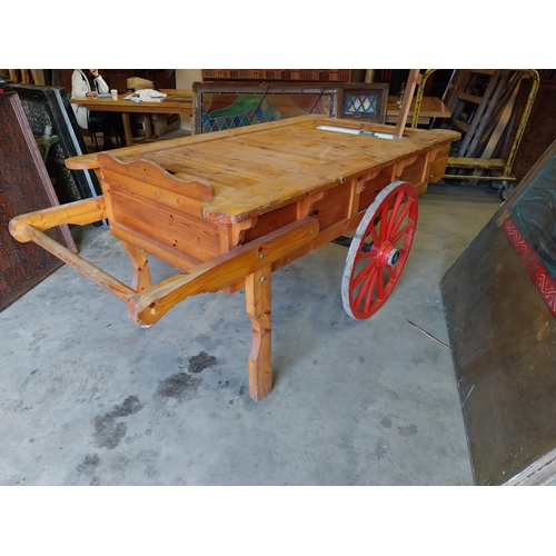 649 - Good quality pine fish shop cart {94 cm H x 232 cm W x 102 cm D}.