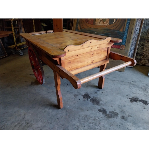 649 - Good quality pine fish shop cart {94 cm H x 232 cm W x 102 cm D}.