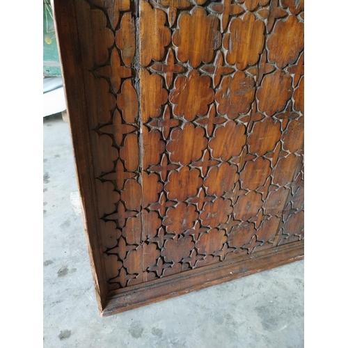 650 - Carved hardwood wall panel {109 cm H x 94 cm W x 10 cm D}.