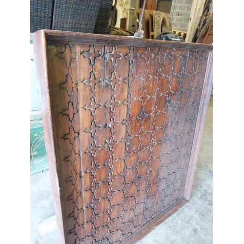 650 - Carved hardwood wall panel {109 cm H x 94 cm W x 10 cm D}.