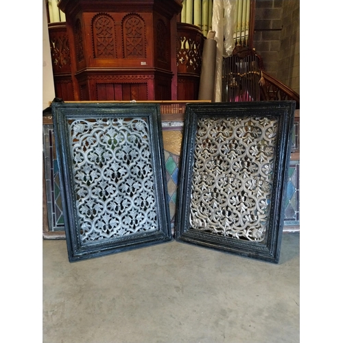 651 - Pair of carved hardwood wall panels {107 cm H x 75 cm W x 6 cm D}.