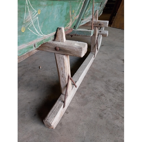 654 - 19th C. painted pine sleigh {100 cm H x 180 cm W x 101 cm D}.