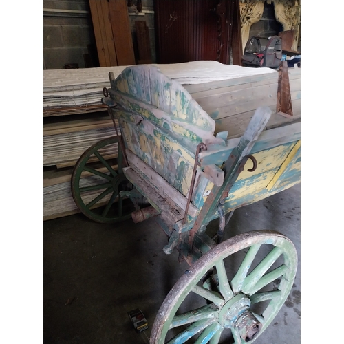 655 - 19th C. painted pine cart {405 cm H x 240 cm W x 140 cm D}.