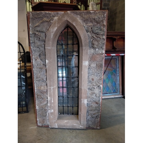 661A - Film prop Gothic window with glass panel from Vikings TV series {152 cm H x 92 cm W x 14 cm D}.