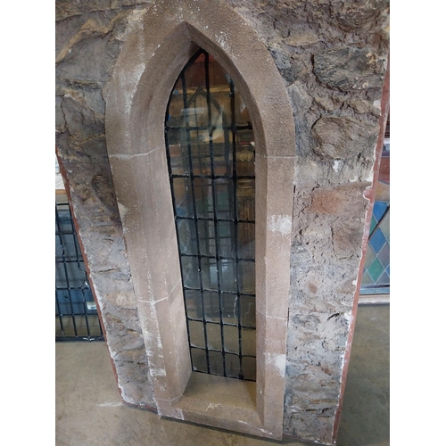 661A - Film prop Gothic window with glass panel from Vikings TV series {152 cm H x 92 cm W x 14 cm D}.