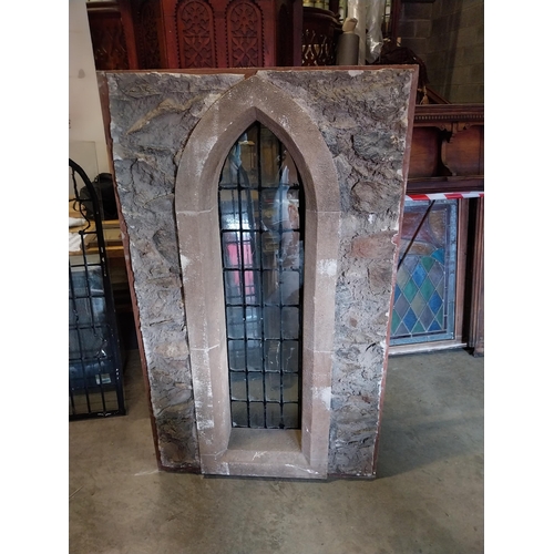 661A - Film prop Gothic window with glass panel from Vikings TV series {152 cm H x 92 cm W x 14 cm D}.