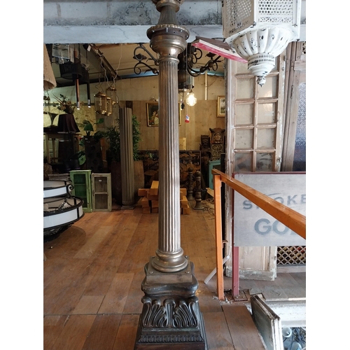 68 - Pair of exceptional quality bronze lamps with reeded columns raised on carved mahogany base {293 cm ... 