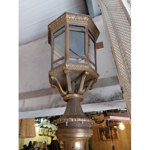 68 - Pair of exceptional quality bronze lamps with reeded columns raised on carved mahogany base {293 cm ... 