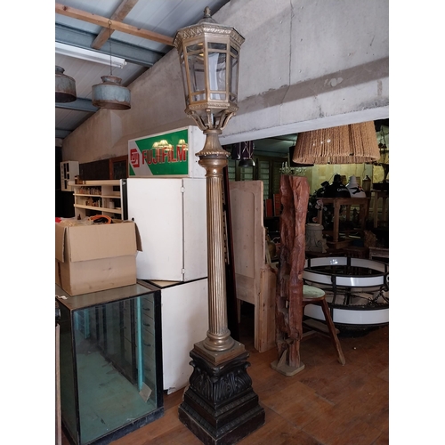 68 - Pair of exceptional quality bronze lamps with reeded columns raised on carved mahogany base {293 cm ... 