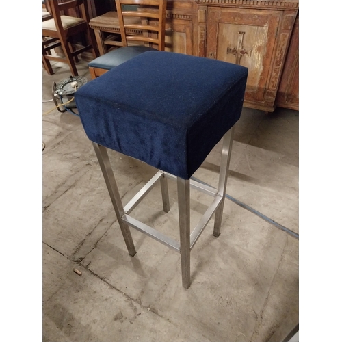 44B - Pair of bars stools with crushed velvet upholstered seats on polish steel bases {82 cm H x 44 cm W x... 