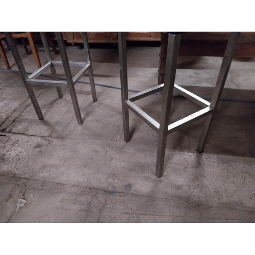 44D - Pair of bars stools with crushed velvet upholstered seats on polish steel bases {82 cm H x 44 cm W x... 