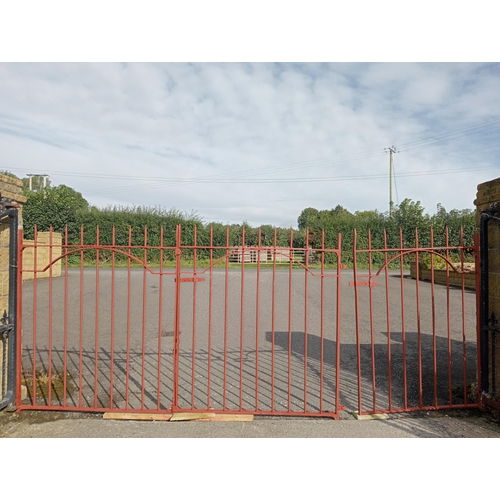 268 - Pair of wrought iron entrance gates and a pedestrian gate {Entrance H 179cm x W 313cm x D 5cm Pedest... 