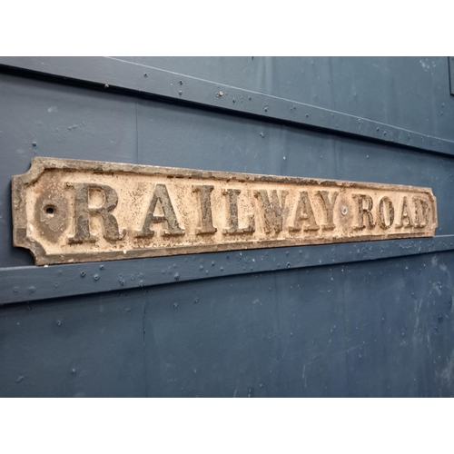 308 - Railway road cast iron street sign {H 17cm x W 127cm x D 2cm}.