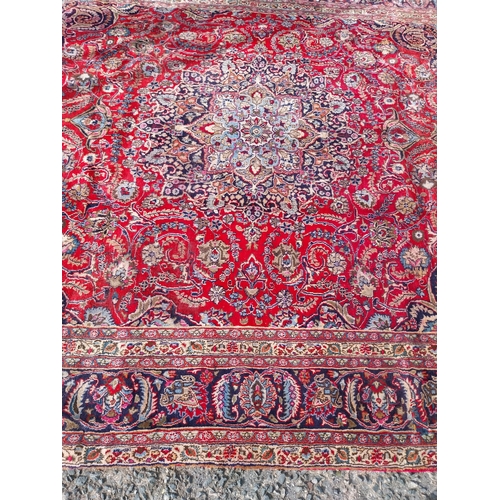 310 - Good quality decorative Persian carpet square { 370cm W x 265cm L}