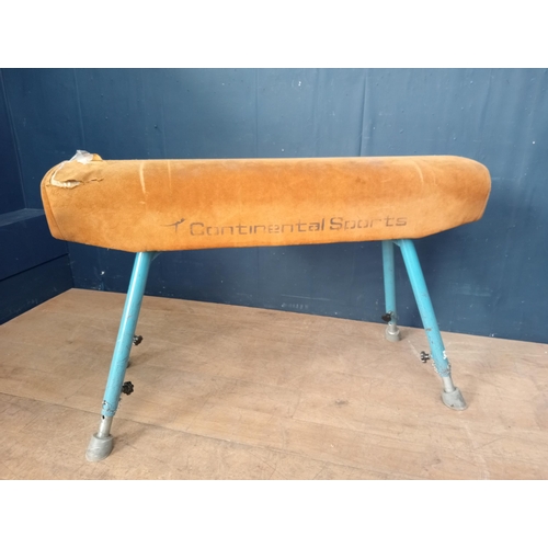 404A - Wooden and leather gym horse {H 97cm x W 158cm x D 34cm }.