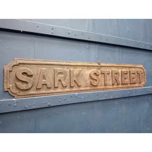 408 - Sark Street cast iron street sign {H 17cm x W 96cm x D 2cm}.