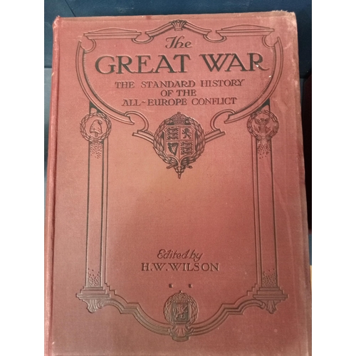 558 - Collection of eight leather bound volumes of the Great War {Each H 32cm x W 25cm x D 5cm }.