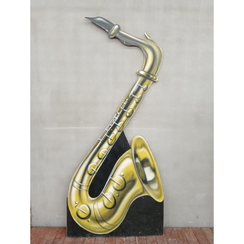 559 - Large saxophone wooden wall art {H 243cm x W 109cm x D 12cm}.