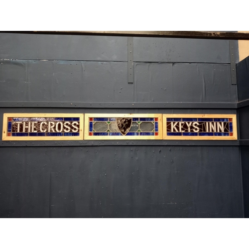 595 - Cross Keys Inn leaded stained glass adverting sign in three sections {H 24cm x W 215cm }.